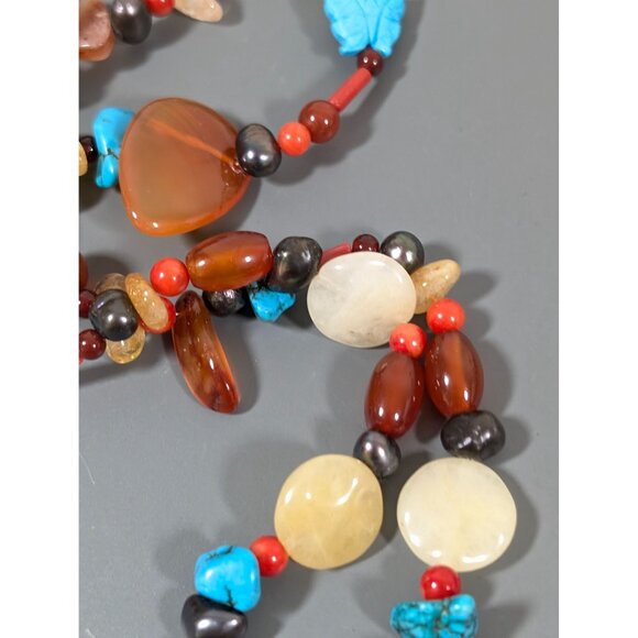 Artisan Faux Turquoise Stone Agte Quartz Long Tassel Flex Choker Necklace Boho W - Picture 5 of 10